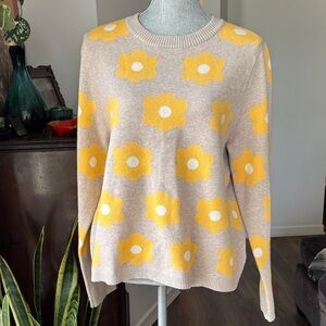 Cynthia Rowley Yellow Daisy Floral Sweater XL